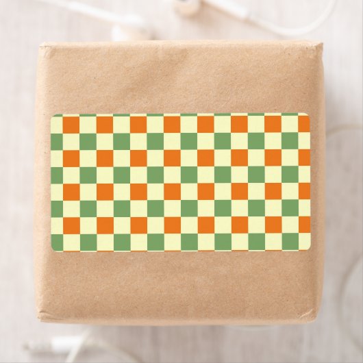 Groen Sinaasappel Bruin Geruit Gingham Patroon Etiket (Insitu)