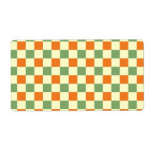 Groen Sinaasappel Bruin Geruit Gingham Patroon Etiket (Voorkant)
