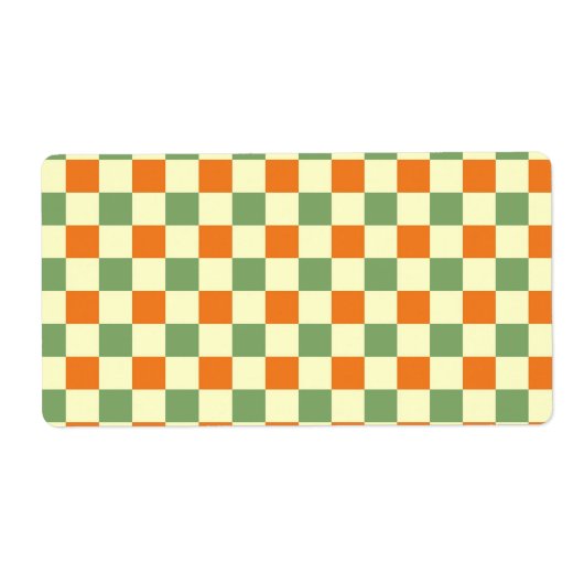 Groen Sinaasappel Bruin Geruit Gingham Patroon Etiket (Voorkant)