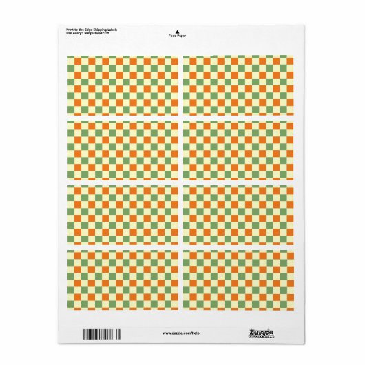 Groen Sinaasappel Bruin Geruit Gingham Patroon Etiket (Full Sheet)