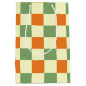 Groen Sinaasappel Bruin Geruit Gingham Patroon Medium Cadeauzakje (Voorkant)