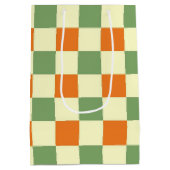 Groen Sinaasappel Bruin Geruit Gingham Patroon Medium Cadeauzakje (Achterkant)