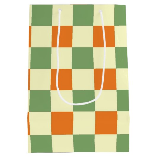 Groen Sinaasappel Bruin Geruit Gingham Patroon Medium Cadeauzakje (Achterkant)
