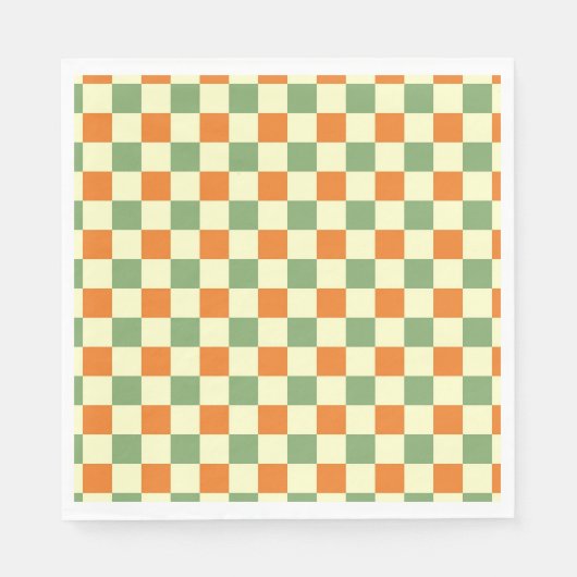 Groen Sinaasappel Bruin Geruit Gingham Patroon Servet (Voorkant)