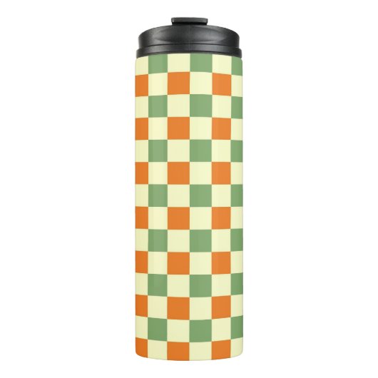 Groen Sinaasappel Bruin Geruit Gingham Patroon Thermosbeker (Voorkant)