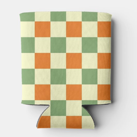 Groen Sinaasappel Checkerboard Retro Classic Chequ Blikjeskoeler (Achterkant)