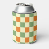 Groen Sinaasappel Checkerboard Retro Classic Chequ Blikjeskoeler (Blikje Achterkant)
