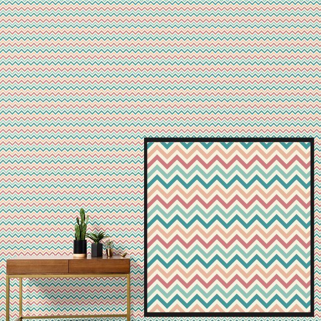 Groen Sinaasappel Chevron Geometric op Cream Behang (Creator heeft geüpload)
