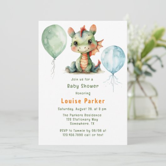 Groen Sinaasappel Dragon Boy Baby shower Kaart (Staand voorkant)
