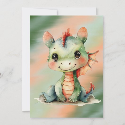 Groen Sinaasappel Dragon Boy Baby shower Kaart (Achterkant)