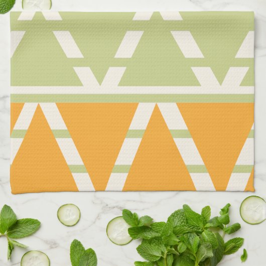 Groen Sinaasappel Driehoek Stripes Patroon Theedoek (Gevouwen)
