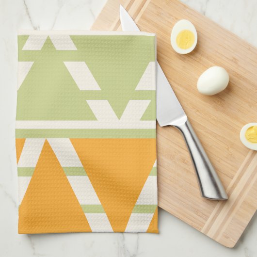 Groen Sinaasappel Driehoek Stripes Patroon Theedoek (Quarter Fold)