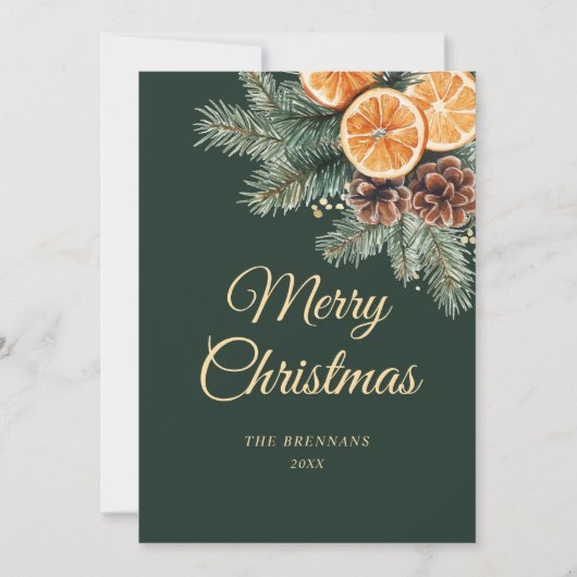 Groen Sinaasappel Elegant Citrus Christmas Feestdagenkaart (Voorkant)