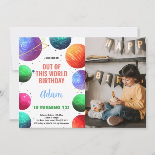 Groen Sinaasappel Foto Buitenruimte Verjaardagsuit Kaart (Voorkant)