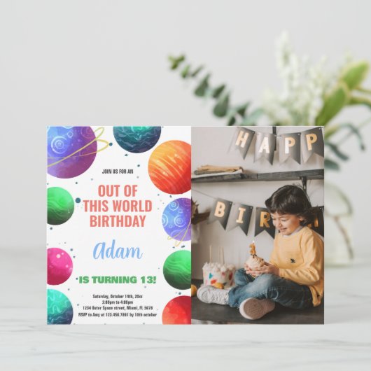 Groen Sinaasappel Foto Buitenruimte Verjaardagsuit Kaart (Staand voorkant)