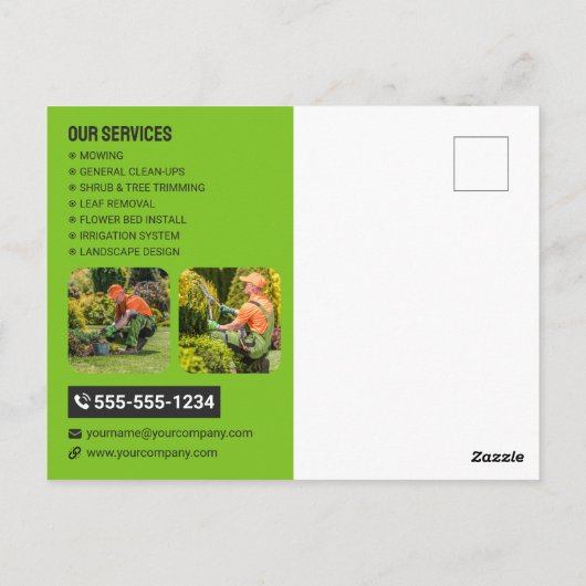 Groen & Sinaasappel Gazon & Tuinverzorging Mower M Briefkaart (Achterkant)