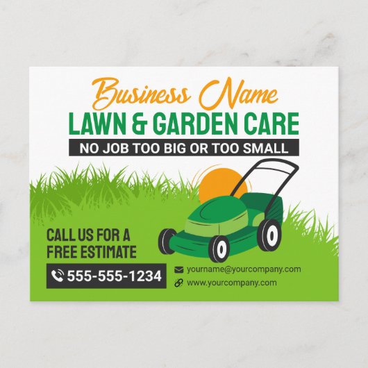 Groen & Sinaasappel Gazon & Tuinverzorging Mower M Briefkaart (Voorkant)