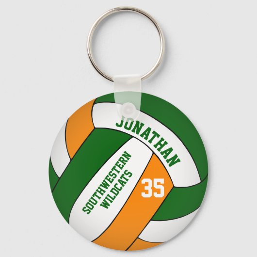 Groen sinaasappel gepersonaliseerd jongensvolleyba sleutelhanger (Voorkant)