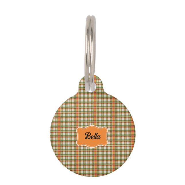 Groen Sinaasappel Gingham Huisdierpenning (Voorkant)