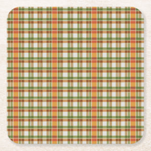 Groen Sinaasappel Gingham Kartonnen Onderzetters