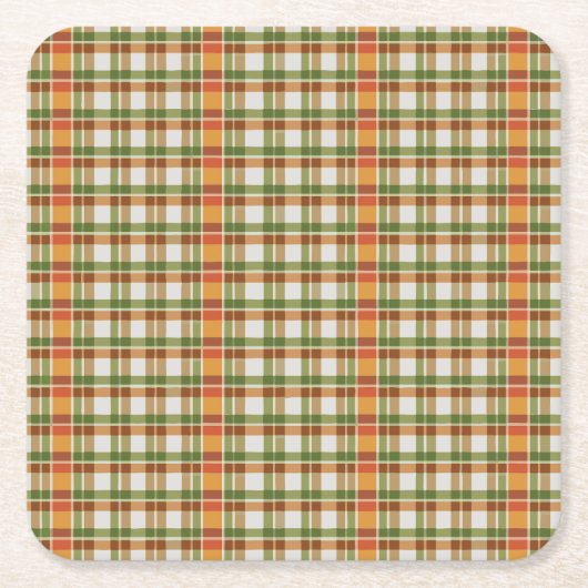Groen Sinaasappel Gingham Kartonnen Onderzetters (Voorkant)
