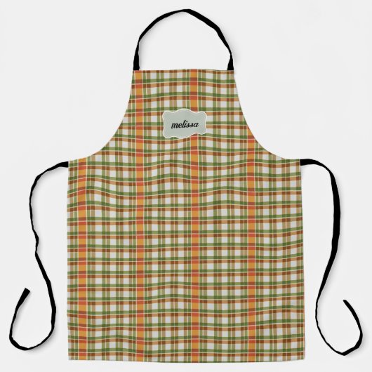 Groen Sinaasappel Gingham Schort (Voorkant)