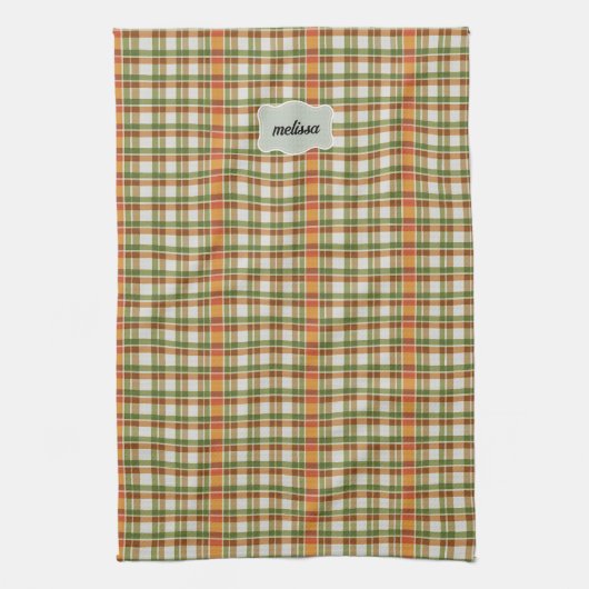 Groen Sinaasappel Gingham Theedoek (Verticaal)