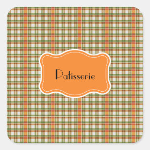 Groen Sinaasappel Gingham Vierkante Sticker