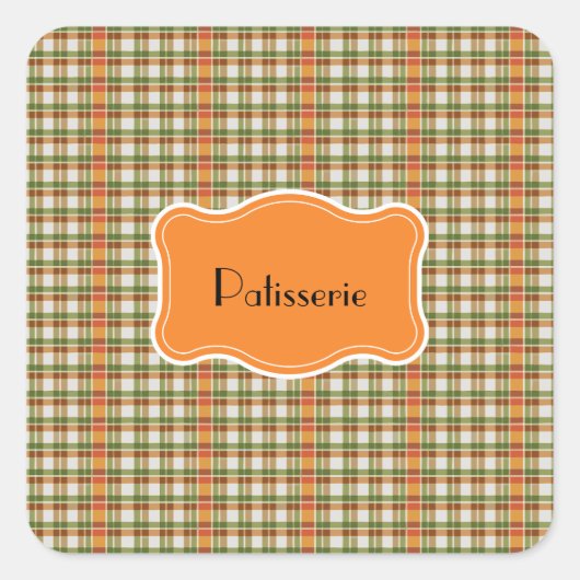Groen Sinaasappel Gingham Vierkante Sticker (Voorkant)