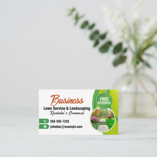 Groen Sinaasappel Grasservice & Landschapsmaaien Visitekaartje (Staand voorkant)