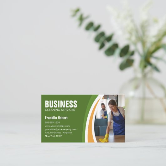 Groen Sinaasappel Huis Schoonmaak Huishoudster Mai Visitekaartje (Staand voorkant)