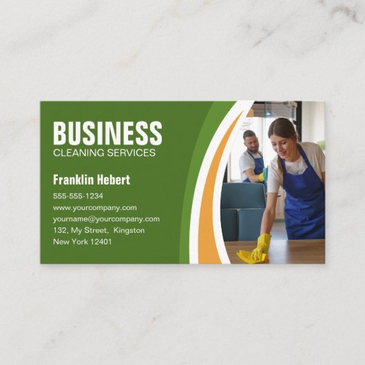 Groen Sinaasappel Huis Schoonmaak Huishoudster Mai Visitekaartje (Voorkant)