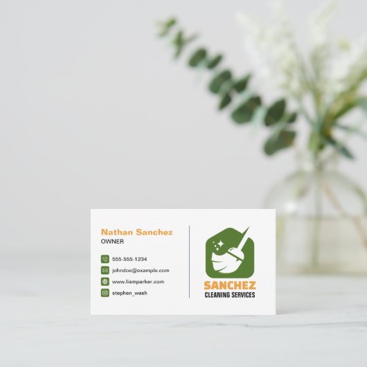 Groen Sinaasappel Huis Schoonmaak Kantoor School S Visitekaartje (Staand voorkant)