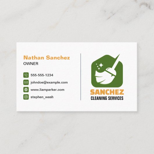 Groen Sinaasappel Huis Schoonmaak Kantoor School S Visitekaartje (Voorkant)