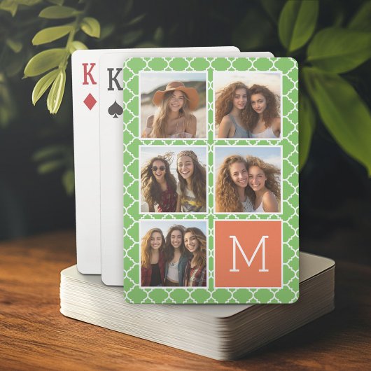 Groen Sinaasappel Instagram 5 Fotocollage Monogram Pokerkaarten