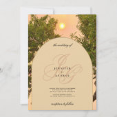 Groen sinaasappel ivoor zonsondergang monogram ini kaart (Voorkant)