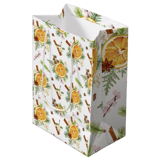 Groen Sinaasappel Joyful Christmas Holiday Gift Medium Cadeauzakje (Voorkant Gekanteld)