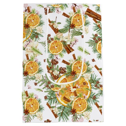 Groen Sinaasappel Joyful Christmas Holiday Gift Medium Cadeauzakje (Achterkant)