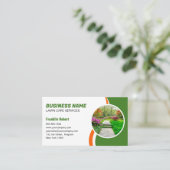 Groen Sinaasappel Lawn Care Landscaping Mowing 3 F Visitekaartje (Staand voorkant)