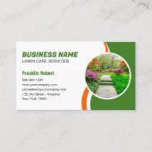 Groen Sinaasappel Lawn Care Landscaping Mowing 3 F Visitekaartje (Voorkant)