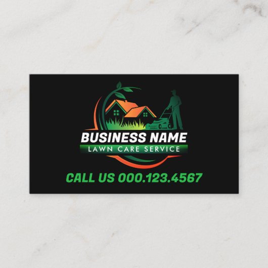 Groen Sinaasappel Modern Lawn Care Landscaping Ser Visitekaartje (Voorkant)