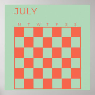 Groen Sinaasappel Ongedateerd Geruit Juli Kalender Poster