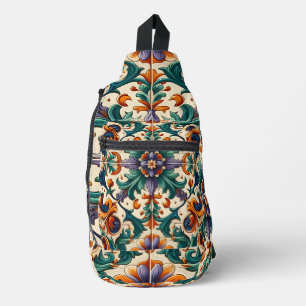 Groen Sinaasappel Paarse Portugees Azulejos Tegels Sling Bag