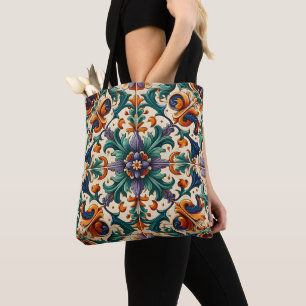 Groen Sinaasappel Paarse Portugees Azulejos Tegels Tote Bag
