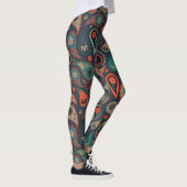 Groen sinaasappel Paisley Patroon op donkerblauw Leggings (Rechts)