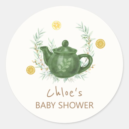 groen Sinaasappel Par-Tea Baby shower Ronde Sticker (Voorkant)