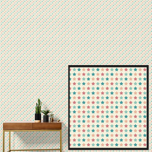 Groen Sinaasappel Rode Sterren Geometrisch Patroon Behang
