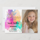 Groen Sinaasappel Roze Verjaardagsuitnodiging Kaart (Voorkant)