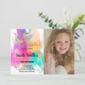 Groen Sinaasappel Roze Verjaardagsuitnodiging Kaart (Staand voorkant)