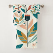 Groen Sinaasappel Vet Modern Bloemen Print Patroon Bad Handdoek (Insitu)
